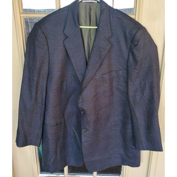 Hickey Freeman Men's Custom Surgical Cuffs Charcoal Plaid Wool 2 Btn Blazer 51 R - Picture 1 of 12